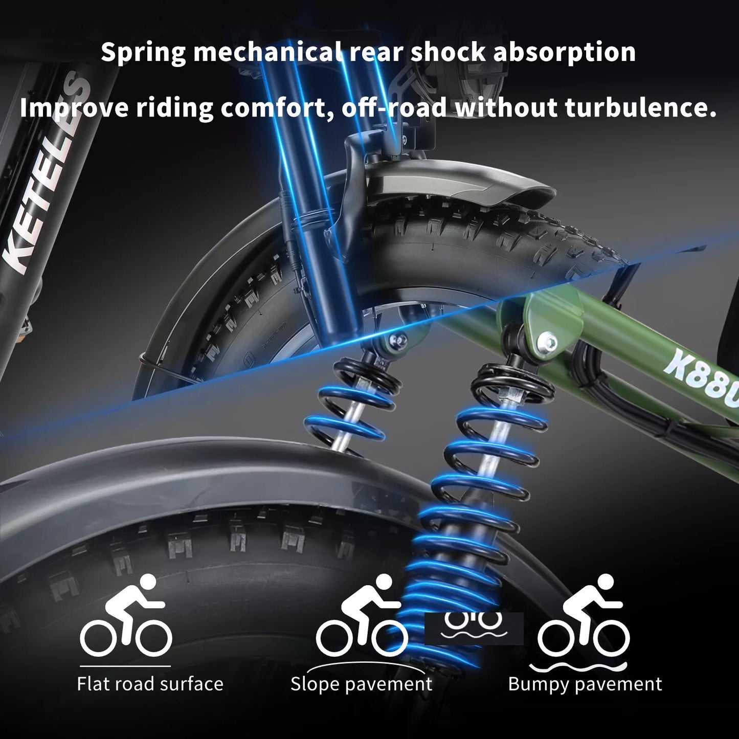KETELES K880 1000W | spring mechanial rear shock absorption